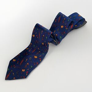 Vintage Ralph Lauren Necktie Silk Golf Bag Print Novelty Tie Navy Blue